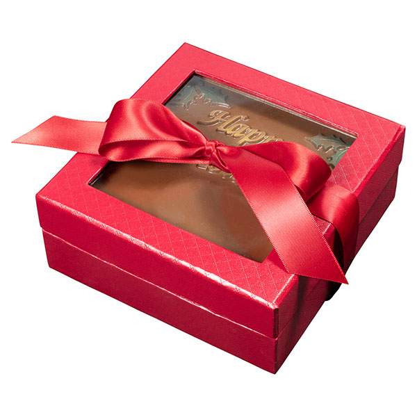 Small Personalized Happy Holiday Chocolate Bar in Red Gift Box