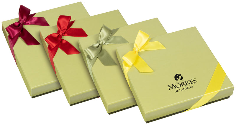 Morkes Chocolates gift boxes with different ribbon colors