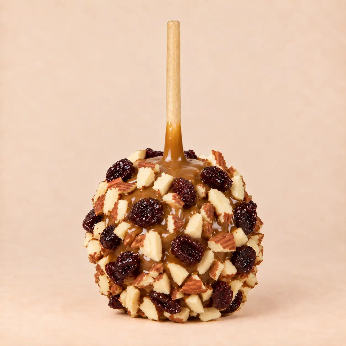 Almond & Cherries Caramel Apple with Optional Chocolate