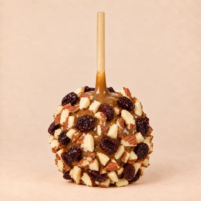 Almond & Cherries Caramel Apple with Optional Chocolate