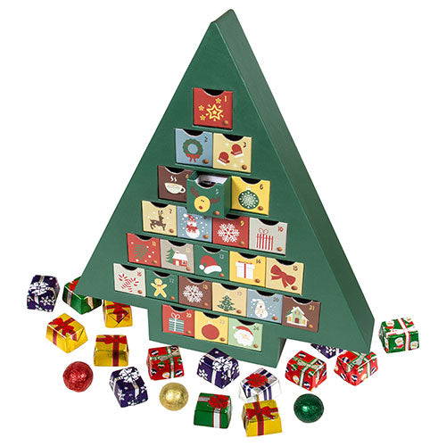 Green Christmas Tree Chocolate Advent Calendar that can be refilled every year.