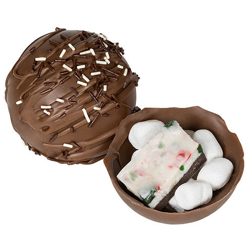 Hot Chocolate Bomb with Marshmallows and Peppermint Barque