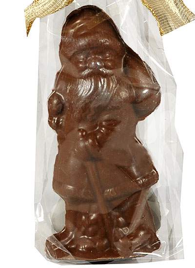 Chocolate Santa Carrying a Cane & Toy Bag